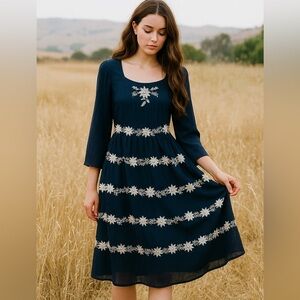 𝅺AN original Milly of New York silk embroidery navy babydoll dress